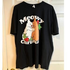 Meowy Christmas Black T-Shirt Cats Hugging Christmas Graphic Size 3XL